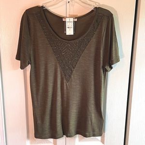 NWT EXPRESS Army Green Top with beaded details